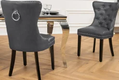 Chesterfield Stuhl CASTLE schwarz Kunstleder Massivholz mit Komfortgriff