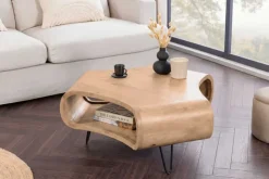 Couchtisch ORGANIC LIVING 90cm natur cream finish Mangoholz mit Hairpin Legs