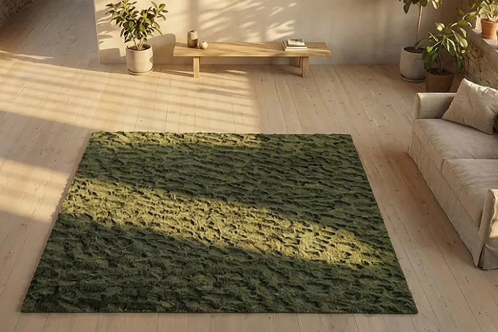 3D Hochflor Teppich DUNE 230x160cm dunkelgrün Hoch-Tief-Effekt