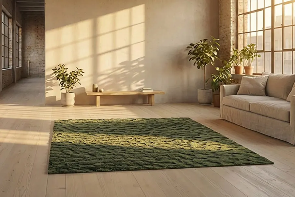 3D Hochflor Teppich DUNE 230x160cm dunkelgrün Hoch-Tief-Effekt