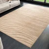 3D strukturierter Kurzflor XXL Teppich WAVE 350x235cm beige Hoch-Tief-Effekt