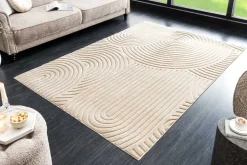 3D strukturierter Kurzflor Teppich ART DECO 230x160cm beige Hoch-Tief-Effekt