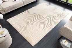 3D strukturierter Kurzflor Teppich ART DECO 230x160cm beige Hoch-Tief-Effekt