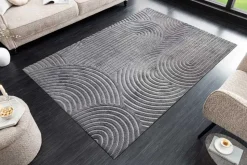 3D strukturierter Kurzflor Teppich ART DECO 230x160cm grau Hoch-Tief-Effekt