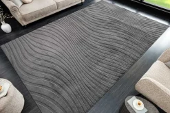 3D strukturierter Kurzflor Teppich WAVE 230x160cm anthrazit Hoch-Tief-Effekt