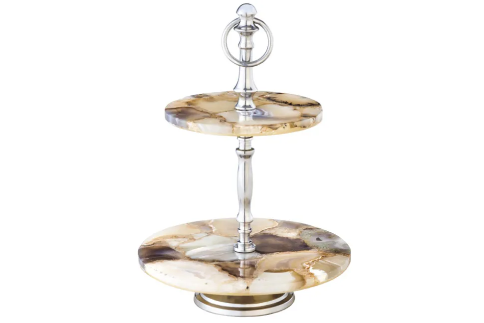 Deko Etagere NOBLE 35cm silber Edelstein handmade Achat Quarz Aluminium