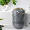 Deko Windlicht CANDLELIGHT 30cm grau Metall handmade Laterne