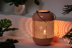 Deko Windlicht CANDLELIGHT 30cm pastell-rosa Metall handmade Laterne