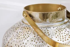 Deko Windlicht ORIENT 25cm gold Metall mit Patina handmade Laterne
