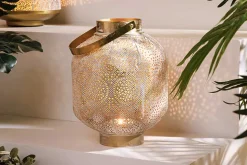 Deko Windlicht ORIENT 25cm gold Metall mit Patina handmade Laterne