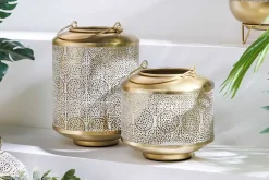 Deko Windlicht ORIENT 20cm gold Metall mit Patina handmade Laterne