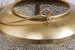 Deko Windlicht ORIENT 20cm gold Metall mit Patina handmade Laterne
