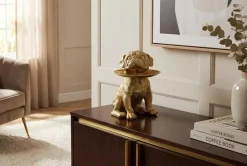 Deko-Figur BULLDOG 35cm gold Spardose mit Ablageplatte handmade