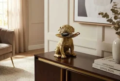 Deko-Figur BULLDOG 35cm gold Spardose mit Ablageplatte handmade