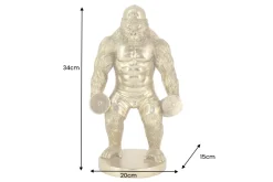 Deko-Figur KING APE 35cm gold Gorilla mit Hanteln handmade