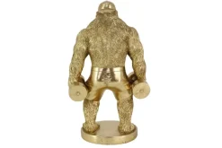 Deko-Figur KING APE 35cm gold Gorilla mit Hanteln handmade