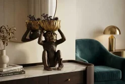 Deko-Figur MONKEY 50cm schwarz gold Affe mit Schale handmade
