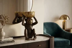 Deko-Figur MONKEY 50cm schwarz gold Affe mit Schale handmade