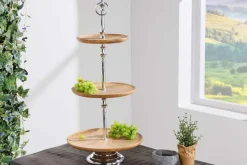 Dekorative Etagere PURE NATURE 68cm silber Mangoholz handmade drei Etagen