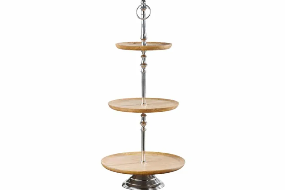 Dekorative Etagere PURE NATURE 68cm silber Mangoholz handmade drei Etagen