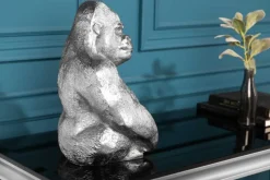 Dekorative Gorillafigur KONG 40cm silber handmade Metall Skulptur