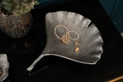Dekorative Schale GINKGO 35cm silber handmade Metall