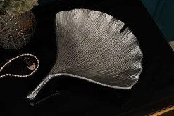 Dekorative Schale GINKGO 35cm silber handmade Metall