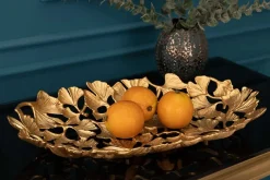 Dekorative Schale GINKGO LEAFS 40cm gold handmade Metall