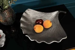 Dekorative Schale GINKGO 45cm silber handmade Metall