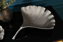 Dekorative Schale GINKGO 45cm silber handmade Metall