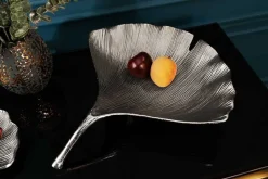 Dekorative Schale GINKGO 45cm silber handmade Metall