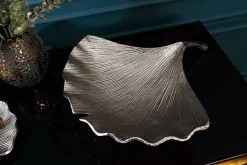 Dekorative Schale GINKGO 45cm silber handmade Metall