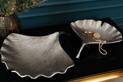 Dekorative Schale GINKGO 45cm silber handmade Metall