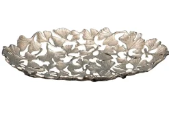 Dekorative Schale GINKGO LEAFS 40cm silber handmade Metall