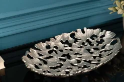 Dekorative Schale GINKGO LEAFS 40cm silber handmade Metall