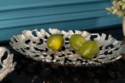 Dekorative Schale GINKGO LEAFS 40cm silber handmade Metall