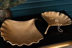 Dekorative Schale GINKGO 45cm gold handmade Metall