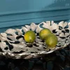 Dekorative Schale GINKGO LEAFS 50cm silber handmade Metall