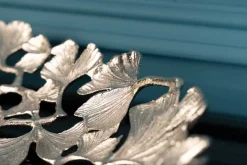 Dekorative Schale GINKGO LEAFS 50cm silber handmade Metall