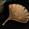 Dekorative Schale GINKGO 35cm gold handmade Metall
