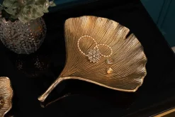 Dekorative Schale GINKGO 35cm gold handmade Metall