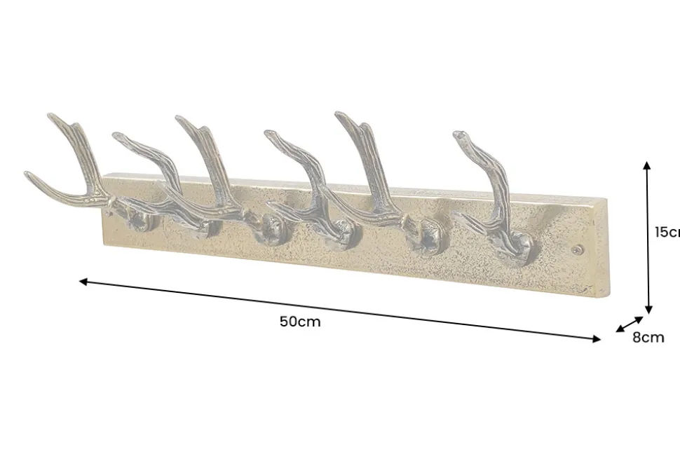 Dekorative Wandgarderobe DEER 50cm messing Metall Hirschgeweih Kleiderhaken