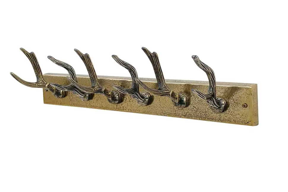 Dekorative Wandgarderobe DEER 50cm messing Metall Hirschgeweih Kleiderhaken
