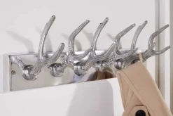 Dekorative Wandgarderobe DEER 50cm silber Aluminium poliert Hirschgeweih Kleiderhaken