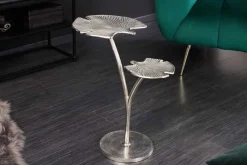 Dekorativer Beistelltisch GINKGO LEAFS 50cm silber handmade Metall