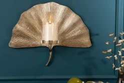 Dekorativer Kerzenhalter GINKGO 44cm silber handmade Metall Wandteelicht