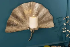 Dekorativer Kerzenhalter GINKGO 44cm silber handmade Metall Wandteelicht