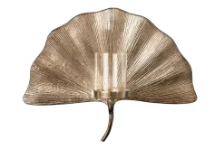Dekorativer Kerzenhalter GINKGO 44cm silber handmade Metall Wandteelicht