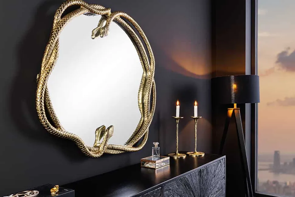 Dekorativer Spiegel SNAKE L 50cm gold Metall Schlangen-Skulptur