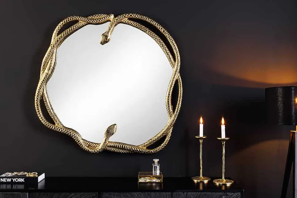 Dekorativer Spiegel SNAKE L 50cm gold Metall Schlangen-Skulptur